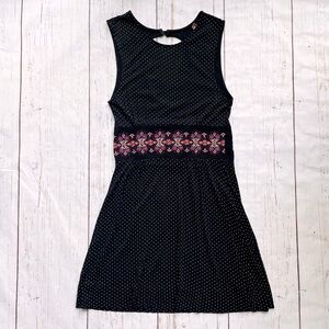 Free people Sleeveless Polka Dot Floral Print Embroidered Smocked Waist Dress